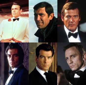 James Bond actors Sean Connery Roger Moore Daniel Craig Timothy Dalton pierce Brosnan George Lazenby