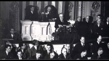 Franklin D Roosevelt speaking before Congress, Dec. 8, 1941