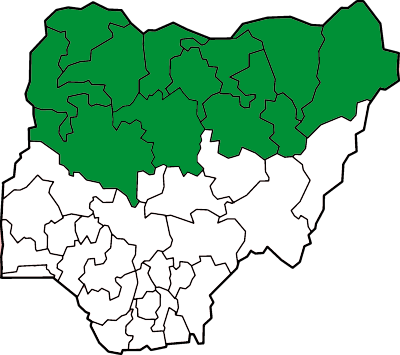 The 12 Nigerian states with Sharia law image: Bohr via wikimedia commons