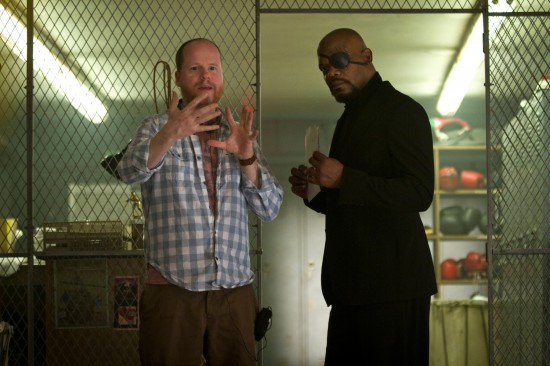 Joss Whedon directing Sam Jack on "The Avengers"
