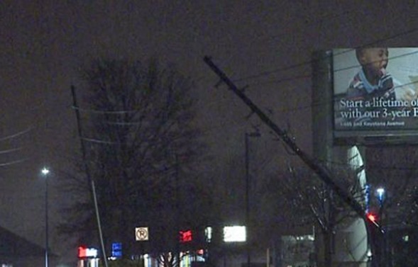 Down power lines and fallen trees are common in the coverage of the storm sweeping across the US. Photo screenshot of FOX coverage