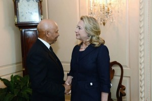 Secretary Clinton meets with Libya's Ambassador to the U.S., Ali Suleiman Aujali, at the State Department  State dept photo