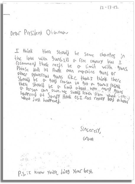 letter to President Obama from Grant on gun control