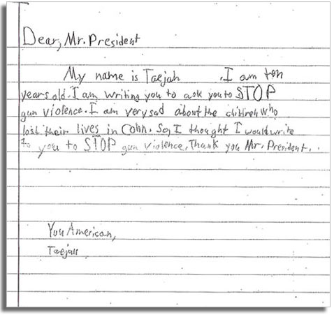 letter to President Obama from T on gun control