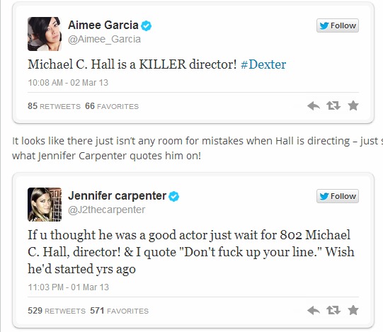 Dexter season 8 Jennifer Carpenter Aimee Garcia tweet MC HAll director