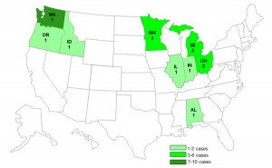 Persons infected with the outbreak strain of Salmonella Typhimurium, by State Image/CDC