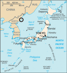 CIA Map of Sea of Japan with circle locating North Korea Tonghae Satellite Launching Ground (previously Musudan-ri) and the text "Sea of Japan" only   source: CIA