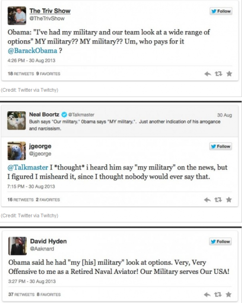 Obama twitter response my military comment