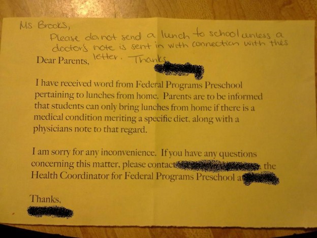 Doctors note required to send packed lunch to school