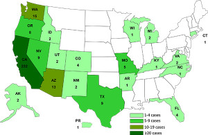 Salmonella outbreak map Oct. 11, 2013 CDC