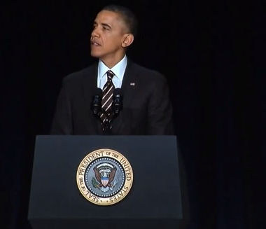 President Obama speaking at the National Prayer Breakfast 2014, screenshot from Whitehouse.gov video