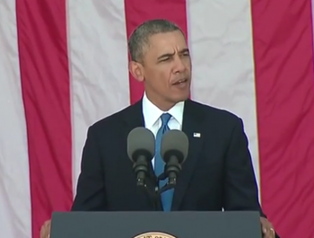 President Obama delivering his Memorial Day speech in Arlington National Cemetery, 2014  photo/screenshot of video coverage
