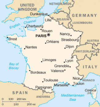 France map, Corsica in lower right hand corner/CIA
