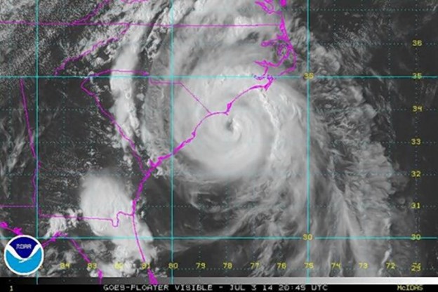 Hurricane Arthur heading to North Carolina  photo/NOAA satellite image