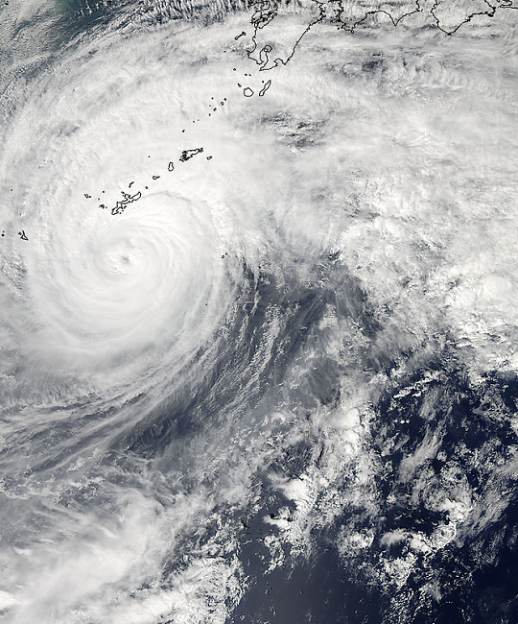 NASA's Aqua satellite passed over Typhoon Vongfong on Oct. 11 at 04:15 UTC (12:15 a.m. EDT) as it was approaching Japan's big islands.  Image Credit: NASA Goddard MODIS Rapid Response Team 