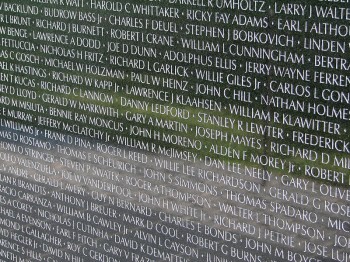 Names of Vietnam veterans at Vietnam Veterans Memorial in Washington, D.C.  photo Hu Totya via wikipedia