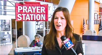 A battle over a prayer station in a Michigan city hall will result in an atheist "Reason Station" being added  photo/ screenshot of Channel 2 coverage