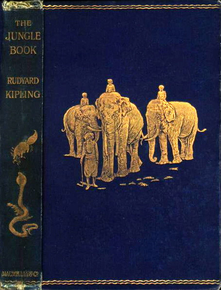 Scanned image of the cover of the first edition of The Jungle Book by Rudyard Kipling (1865-18th January 1936), illustrated by John Lockwood Kipling (1837-1911) 