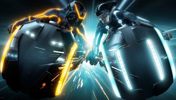 tron-legacy light cycles crash into each other