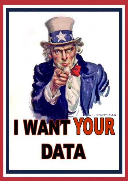 Uncle Sam I want your data NSA spying poster donkey hotey