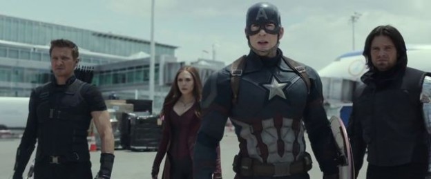 Captain America Civil War cast photo Renner Johansson Evans Sebastian Stan