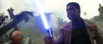Lupita Nyong O and John Boyega as Maz and Finn Star Wars the Force Awakens
