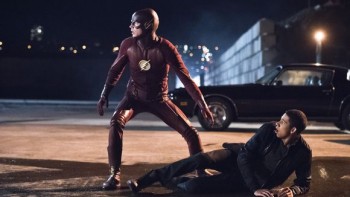 Grant Gustin as Flash alongside Lonsdale's Wally West