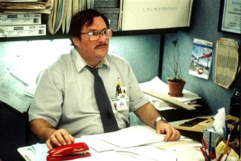 Office Space Stephen Root with red swingline stapler