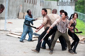Walking Dead cast battle zombies in prison