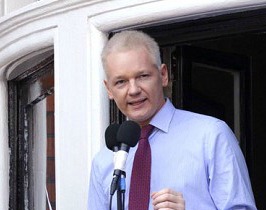 Julian Assange speaking the Ecuador Embassy in the UK photo supplied via Wikileaks twitter feed