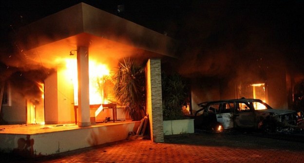 Benghazi is hardly a closed issue as the violence in Libya continues with the embassy closing Benghazi safehouse on fire following the September 11 attack photo supplied by State Dept