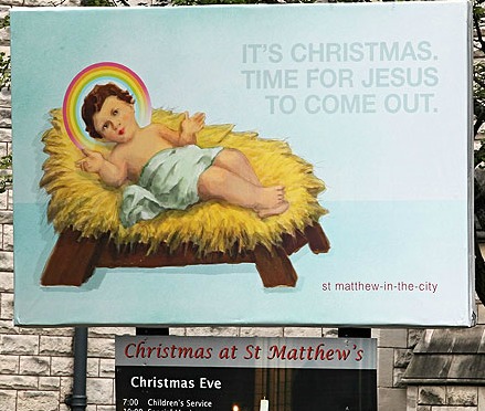 Don Imus threw his hat in the "Jesus is gay" camp with some controversial comments made on his radio show. photo St Matthews Aukland church Jesus gay come out billboard sign