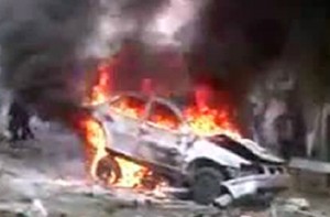 Car bombing in Damascus on Saturday, screenshot from YouTube video