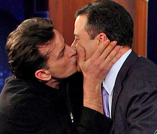 Charlie Sheen kisses Jimmy Kimmel  2011  screenshot video