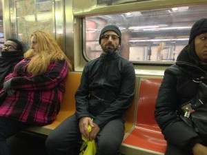 Sergey Brin on NYC subway wearing Google Glasses
