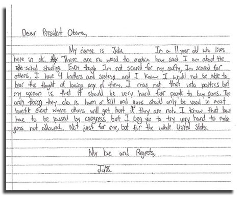 letter to President Obama from Julia on gun control