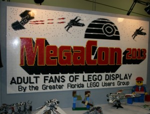 The large MegaCon banner made from LEGOs