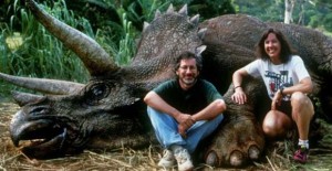 Steven Spielberg and producer Kathleen Kennedy on the set of 'Jurassic Park'