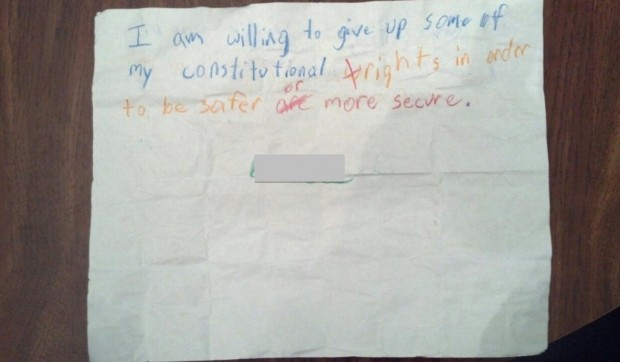 Kid crayon note give up Constitutional rights