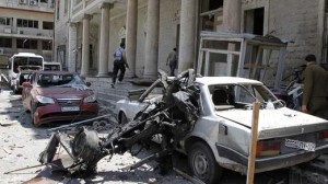 Syrian car bomb rubble, photo from video coverage of explosion