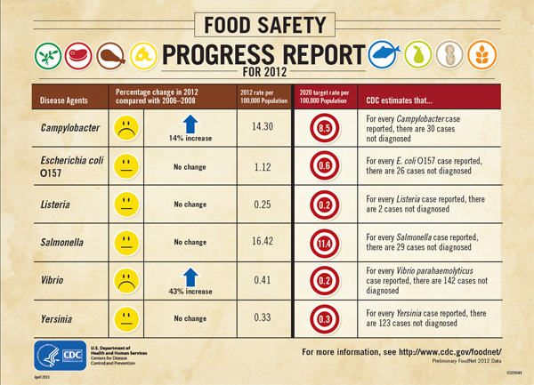This year’s food safety report card shows that some germs spread commonly through food have increased while others have not changed.  Image/CDC