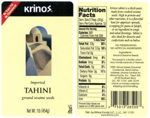 Krino's Tahini sesame paste  Image/FDA