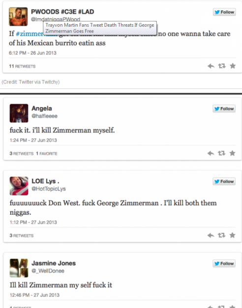 George Zimmerman murder trial profanity filled tweets