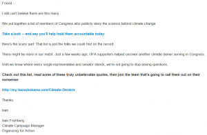 climate change email Organizing for Action