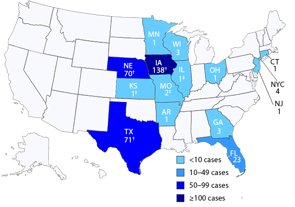 Cyclosporiasis cases notified to CDC, by state