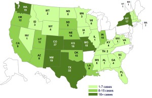Persons infected with the outbreak strain of Salmonella Typhimurium, by State Image/CDC