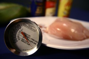  The USDA recommends that all poultry be cooked to a safe minimum internal temperature of 165 °F, as measured with a food thermometer. Image/CDC