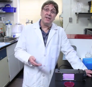 Dr. David J. Brenner, director of the Center for Radiological Research at CUMC, explains the significance of a single-wavelength UV light which can kill bacteria but remain safe for humans. Image/Video Screen Shot
