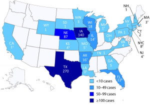 Cyclospora outbreak map Image/CDC