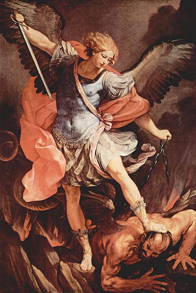 Michael defeating Satan painting by Guido Reni circa 1636